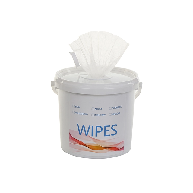 A container of versatile wipes suitable for baby, adult, and household use, emphasizing practicality.